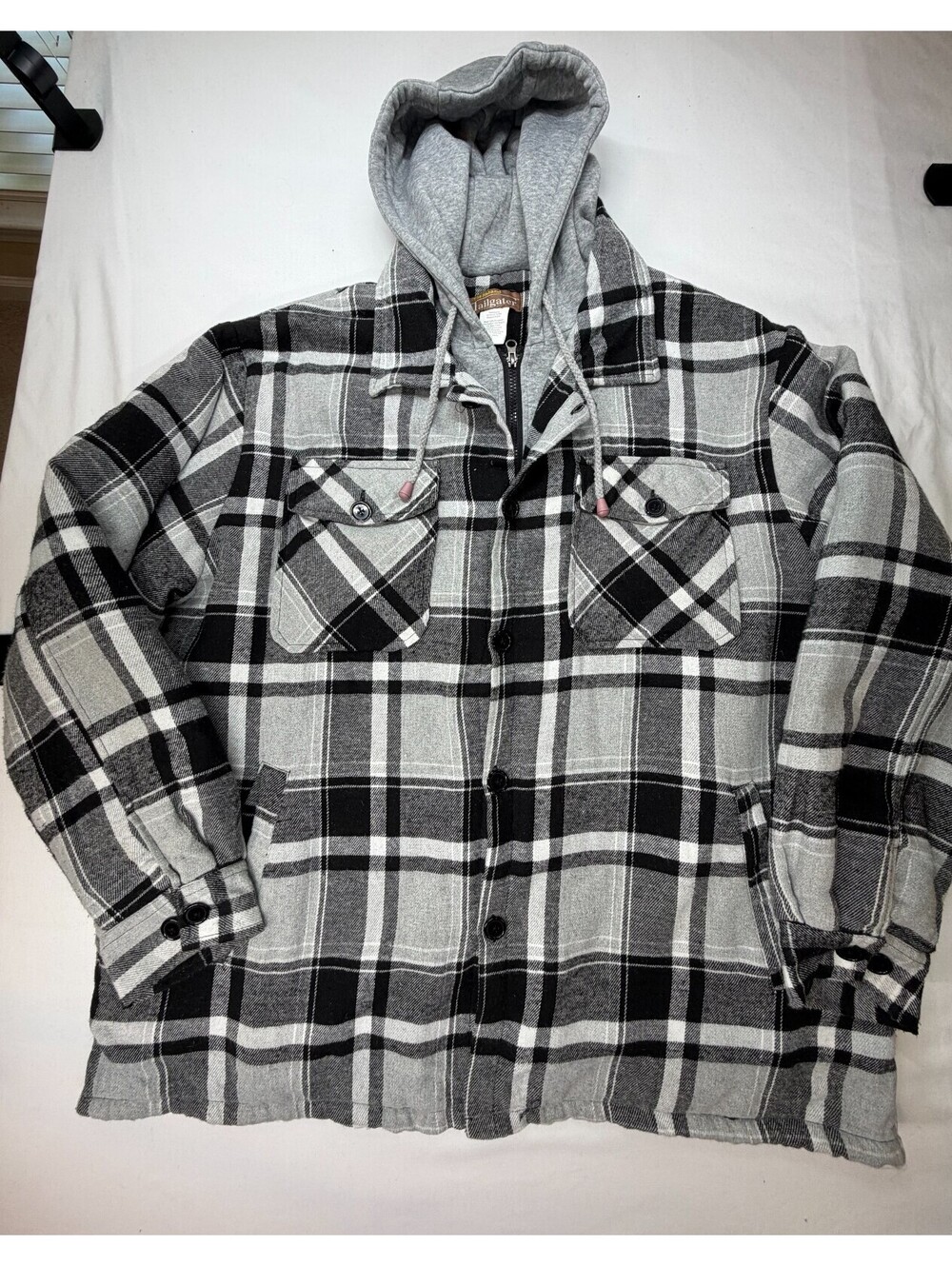 Haband Tailgater Men's Jacket Plaid Hooded Flannel Size XX Black White